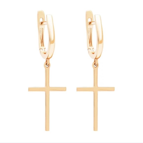 14K Rose Gold Cross Threader Earrings - Elegance With A Timeless Symbol